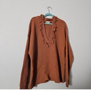 BiBi Rust Fringe V-Neck Women's Sweater Sz XL